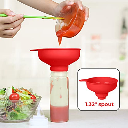 Wide Mouth Kitchen Funnel, Food Grade Plastic Cooking Canning Funnel with 4 Sizes Spouts for Filling Wide and Regular Mason Jars, Spray Dropper Oil Bottle Jug Spices Shampoo Sauce
