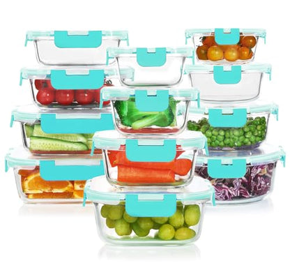 KOMUEE 24 Pieces Glass Food Storage Containers Set, Meal Prep Containers, BPA-Free Airtight Glass Storage Containers with lids, Freezer, Microwave and Oven Safe,Green - color: Green
