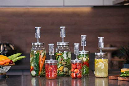 Jillmo Fermentation Lids for Wide Mouth Mason Jars, Stainless Steel Auto Venting Fermenting Lid Kit with Airlocks & Silicone Grommets for Pickles, Kimchi & Sauerkraut, 4 Pack, No Jars Included - size: Pack of 4