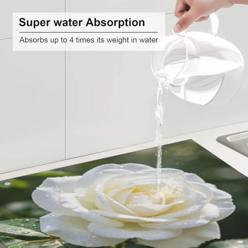 White Rose Dish Drying Mat for Kitchen Counter, Absorbent Microfiber Drainer Mats, Non-slip Kitchen Draining Mat for Coffee Machine Dish Rack Pad 18"x16" Dish Drainer Pad - color: White Rose