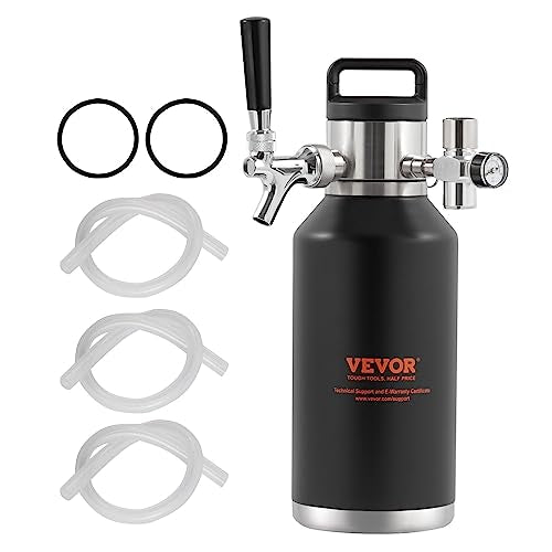 Beer Growler Tap System, 64Oz 1.89L Mini Keg, 304 Stainless Steel Pressurized Beer Growler, Keg Growler with Pressure Display, CO2 Regulator Faucet, Leak-Proof Ring For Draft Homebrew Craft Beer - color: Black, size: 64 oz