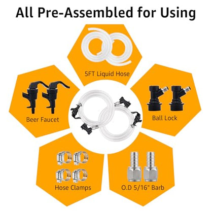 5FT Ball Lock Beer Line Assembly Kit, 2 Pack 5/16" Liquid Line with Picnic Tap & Quick Disconnect PVC Tubing Ball Lock Picnic Tap for Corny Keg Ball Lock Keg Beer Dispenser Soda Dispensing - size: 5FT- 2 Pack