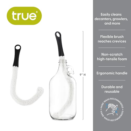 True Decanter and Growler Brush Multipurpose Glassware Cleaner, No-Scratch High-Tensile Foam Reusable Cleaning Accessory with Ergonomic Handle, White - style: Black