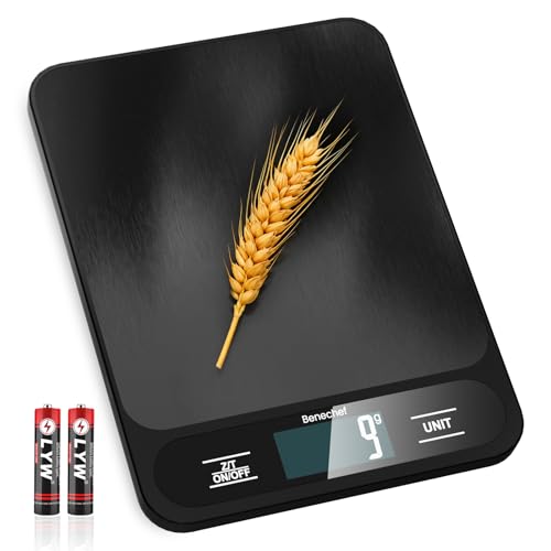 Food Scale, 22lb Ultra-Thin Digital Kitchen Scale, 1g/0.05oz Accuracy Ideal for Baking, Cooking, and Weight Loss Features 6 Measurement Units and LCD Display,Black,Easy to Clean, Batteries Included