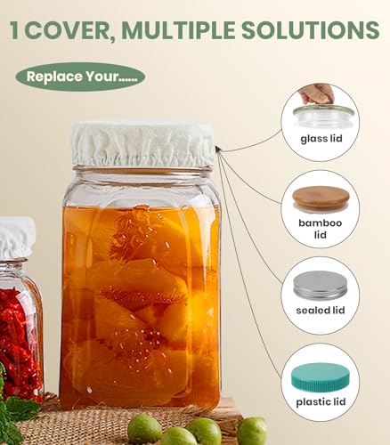 Cloth Tops for Mason Jars 4 inch Wide Mouth | Reusable Regular Sourdough Starter Lids | Breathable Cap Replacement for Gallon Glass Jar - style: Unbleached Poly-cotton