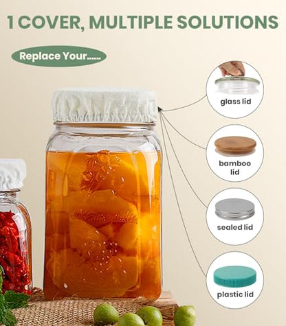 Cloth Tops for Mason Jars 4 inch Wide Mouth | Reusable Regular Sourdough Starter Lids | Breathable Cap Replacement for Gallon Glass Jar - style: Unbleached Poly-cotton