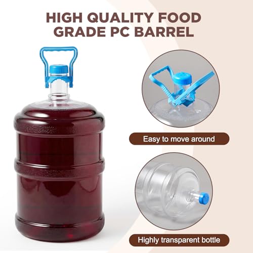 Ziliny 5 Gallon Plastic Fermentation Carboy with Drilled and Undrilled Silicone Stoppers Airlock Handle and Brush Wine Fermenter Beer Fermenting Jug Carboy for Beer Wine Making Equipment