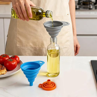 6 Pcs Funnels for Kitchen Use Filling Bottles, Silicone Funnel Small and Large, Foldable Funnel Kitchen Accessories Gadgets