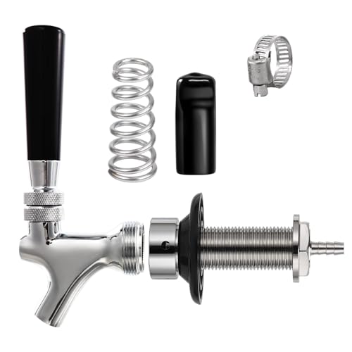 3" Shank Draft Beer Faucet Kit - Stainless Steel Core, Chrome Plated, Leak-Proof Beer Tap with 1/4" Barb for Keg Line Nipple Keg Faucet Shank for Homebrew Kegerator Tap Handle+ Cover - size: 3" Shank