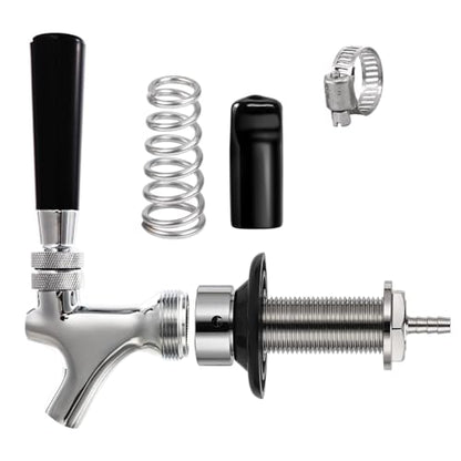 3" Shank Draft Beer Faucet Kit - Stainless Steel Core, Chrome Plated, Leak-Proof Beer Tap with 1/4" Barb for Keg Line Nipple Keg Faucet Shank for Homebrew Kegerator Tap Handle+ Cover - size: 3" Shank