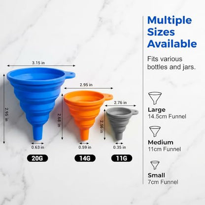 Kitchen Funnel Set 3 Pack, Food Grade Silicone Funnels for Filling Bottles (Blue+Red+Black) - color: Blue+Red+Black