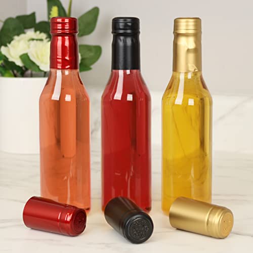 Pellah PET Plastic Bottles and caps,12 Oz 375 ml, With Screw Closures Lids And Black Heat Shrink Seals, For Hot Sauce Wine Alcohol Juice - color: Black Shrinks