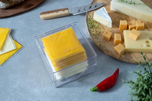 Pikanty American Cheese Slice Container for Refrigerator - Large Clear Plastic Holder Fits 24 Kraft or Sargento Singles, Sliced Cheese Keeper with Hinged Lid, Dishwasher Safe, Made in USA - style: Sliced Cheese Container