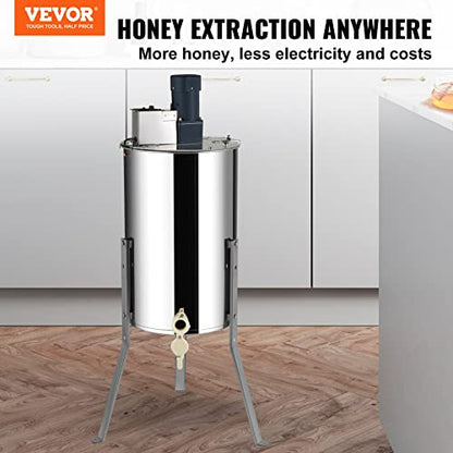 VEVOR Electric Honey Extractor, 2/4 Frame Stainless Steel Beekeeping Extraction, Honeycomb Drum Spinner with Transparent Lid, Apiary Centrifuge Equipment with Height Adjustable Stand - style: 4 Frame Rack(2 Deep Frames)
