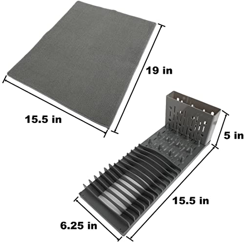 Lily's Home 19" x 15.5" Premium Microfiber Kitchen Counter Mat with Collapsible Rack Absorbent Dish Drying Mat for Sink Dishes Utensils Pots and Pans