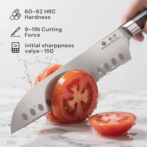 imarku Japanese Santoku Knife 7 Inch, Ultra Sharp Chef Knife, Professional Grade Powder High Carbon Steel Forged Kitchen Knife, PakkaWood Ergonomic Handle, Gifts for Women and Men - color: Classic Brown