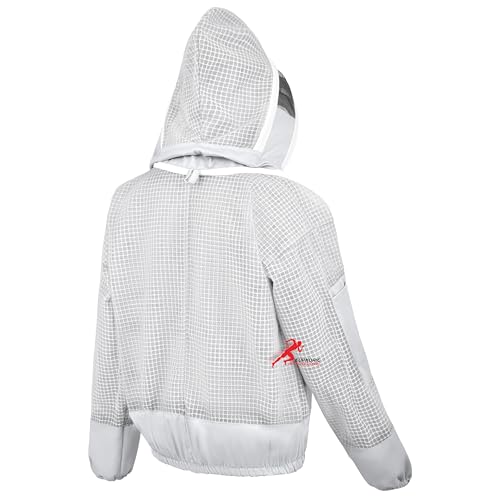 3 Layer Bee Jacket with Fencing Veil and One Pair of Gloves Beekeeping Jacket for Beginer and Professional Fully Protective Jacket Sting Proof Bee Jacket Ventilated Beekeeper Jacket (White, X-Large) - color: White, size: X-Large