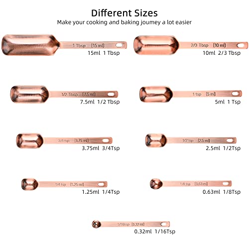 Measuring Cups and Spoons Set, Copper Measuring Cups and Spoons Set for Dry & Liquid, Metric&US 7 Stainless Steel MeasureR Cup&9 Spoon Leveler & Measure Enquivalents for Kitchen & Baking