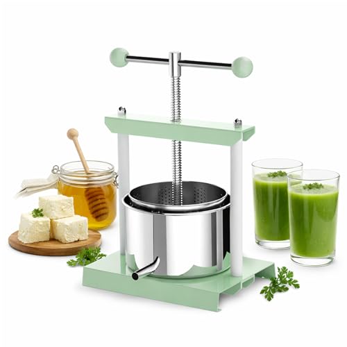 1.6 Gallon Manual Press - Professional Stainless Steel Fruit & Vegetable Juicer with Filter Bag - Large 6L Capacity Honey Extractor & Cheese Squeezer - Heavy Duty Hand Press for Plant Infusions - color: Green, size: 0.8 Gallon