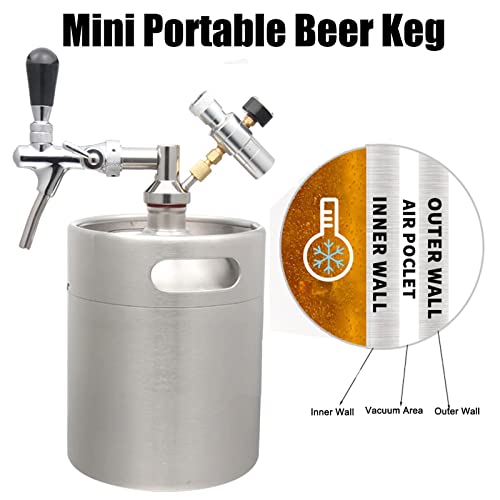 Portable Draft Keg System Stainless Steel Keg Mini Keg Draft System Stainless Steel Portable Mini Keg Dispenser Pressure Regulator Craft Beer Draft Home Brew,5L