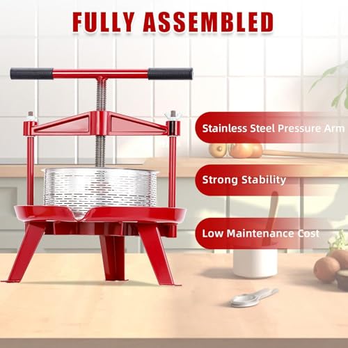 2.38 Gal Fruit Wine Press, Heavy Duty Stainless Steel Cider Press with Swing Beam, Manual Apple Crusher & Juicer for Grapes, Berries, Tomatoes, Cheese