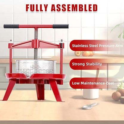2.38 Gal Fruit Wine Press, Heavy Duty Stainless Steel Cider Press with Swing Beam, Manual Apple Crusher & Juicer for Grapes, Berries, Tomatoes, Cheese
