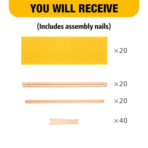 Honey Lake 20 Pack Medium Beehive Frames Kit with Food-Grade Beeswax-Coated Plastic Foundations and Unassembled Durable Wooden Frames (Yellow) - color: 20Pack-Yellow