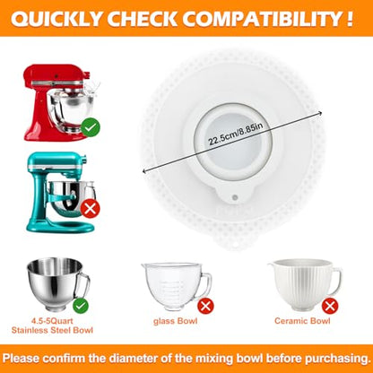 Silicone Mixers Bowl Cover Compatible with KitchenAid 4.5-5 Quart Tilt-Head Stand Mixers Bowl (White) - color: White