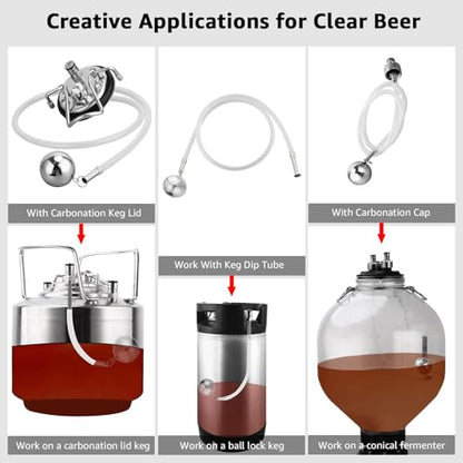 Ferroday 304SS Floating Dip Tube for Corny Keg, Ball Lock Beer Keg Fermenter Silicone Float Dip Tube, Home Brew Beer Stainless Steel Ball Floating