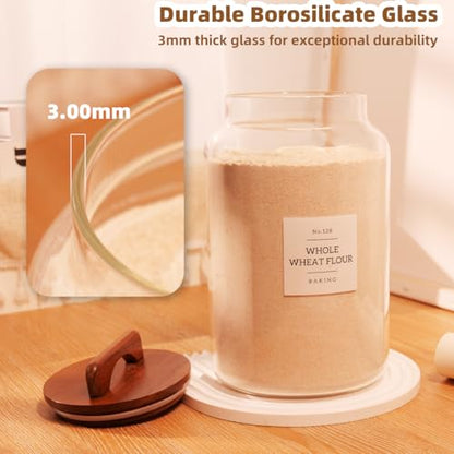 2 Pack Large Glass Flour and Sugar Containers with 132 Pantry Labels - 1 Gallon Glass Canisters with Bamboo Airtight Lids - Farmhouse Glass Cookie Jars for Rice, Pasta, Cereal, Bath Salt - size: 1 Gallon-2 Pack