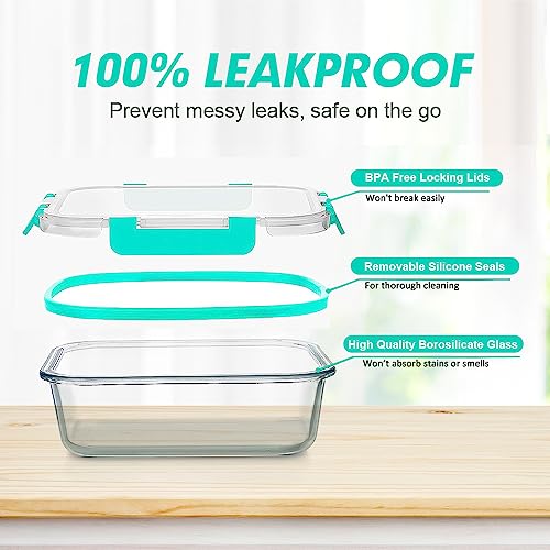 VERONES 12 Packs Glass Food Storage Containers Set, Airtight Glass Lunch Containers, Glass Meal Prep Containers with Lids,Exclusive of BPA, for Microwave, Oven, Freezer & Dishwasher Friendly,Green - color: Green-24