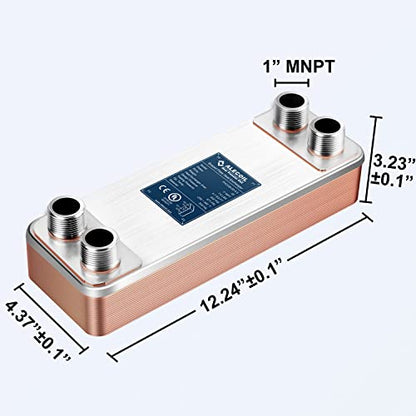ALECOIL 4"x12"-20 Plates Heat Exchanger with 1" MPT Port Water to Water 316L Stainless Steel Brazed Plate Heat Exchanger for Water Heating, Floor Heating, Industrial and Commercial Refrigeration - size: 4"X12"-20P