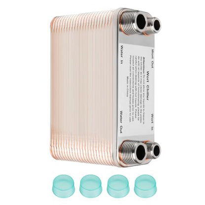 50 Plate Wort Chiller, Stainless Steel Brazed Plate Heat Exchanger, 1/2 NPT & 3/4 NPT Thread Plate Wort Chiller, Wort Cooler Beer Brewing Chiller For Homebrew-7.5" x 4.5"