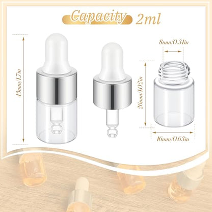 Didaey 200 Pcs 1/2/3/5/10/15 ml Mini Glass Oil Dropper Bottle Bulk, Clear Essential Small Empty Bottles Sample Containers Perfume Liquid Vials with Cap for Traveling (2 ml,Classic Silver) - color: Classic Silver, size: 2 ml