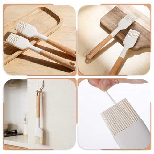 Silicone Basting Pastry Brushes, 2 Pcs Heat Resistant Pastry Brush with Wooden Handle, Oil Brush Food Cooking Brushes Kitchen Utensils for BBQ, Butter, Sauce, Marinade, Baking, Grill Dishwasher Safe