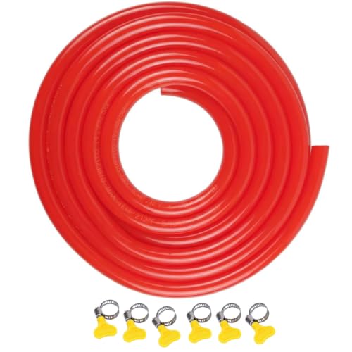 15ft PVC CO2 Gas Hose for Kegerator - 5/16" ID x 9/16" OD Food-Safe Beer Line (Max Temp 212°F) with 6 Hose Clamps, Compatible with Homebrew Keg Dispen (Red, 15 Foot) - color: Red, size: 15 Foot