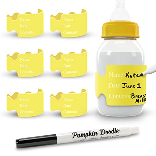Pumpkin Doodle The Original Write and Reuse Baby Bottle Labels for Daycare - color: Yellow, size: Standard