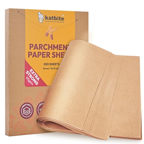 Katbite 200Pcs 12x16 In Unbleached Parchment Paper for Baking, Precut Parchment Paper Sheets, Heavy Duty Flat Baking Paper, Half Sheet Baking Sheets for Baking Cookies, Cooking, Air Fryer, Oven - color: 12"x16"-200