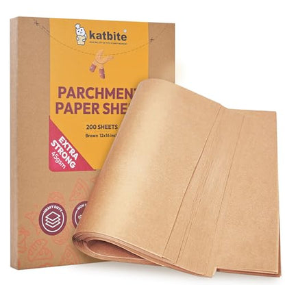 Katbite 200Pcs 12x16 In Unbleached Parchment Paper for Baking, Precut Parchment Paper Sheets, Heavy Duty Flat Baking Paper, Half Sheet Baking Sheets for Baking Cookies, Cooking, Air Fryer, Oven - color: 12"x16"-200