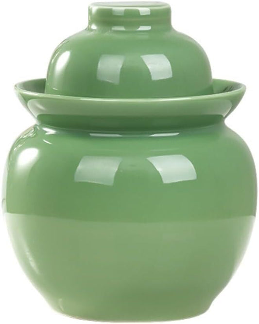 Porcelain Pickle Jar,Ceramics Fermentation Crock Pickling Pot,Fermenting Jar with Water Seal Airlock Lid(Green,1.75Kg) - color: Green, size: 1.75Kg