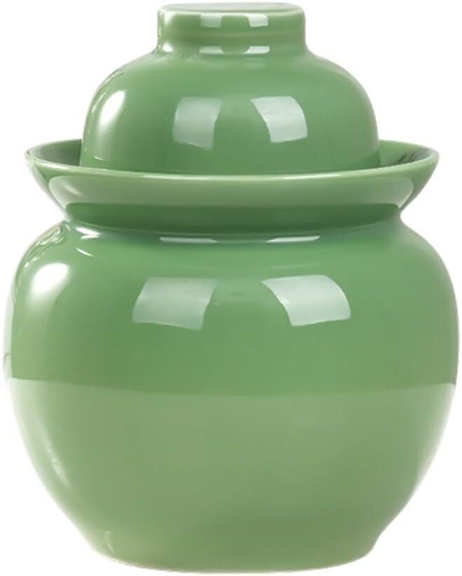 Porcelain Pickle Jar,Ceramics Fermentation Crock Pickling Pot,Fermenting Jar with Water Seal Airlock Lid(Green,5Kg) - color: Green, size: 5Kg