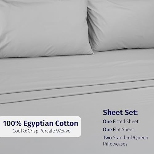 California Design Den Deep Pocket Full Size Sheets Set - Certified 100% Egyptian Cotton Percale Sheets, Lightweight, Crisp, Durable Luxury Bedding Set - Light Grey - color: Light Grey, size: Full