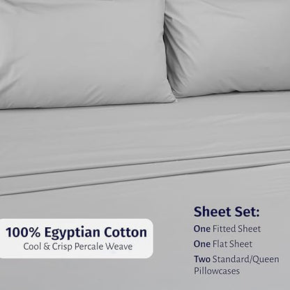 California Design Den Deep Pocket Full Size Sheets Set - Certified 100% Egyptian Cotton Percale Sheets, Lightweight, Crisp, Durable Luxury Bedding Set - Light Grey - color: Light Grey, size: Full