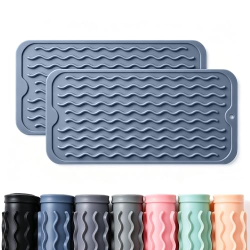 2 Pack Caketime Silicone Dish Drying Mat for Kitchen Counter Heat Resistant Multiple Usage Bathroom Countertop Uner Sink Area Faucet Side Drainer Organizer Must Haves 2026 12inchx6inch Blue - color: Blue, size: 12"*6"