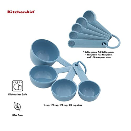 KitchenAid Universal Easy To Read Measuring Cup and Spoon Set with Soft Grip Handle for Maximum Control, Hang Hole and Nesting For Easy Storage, Dishwasher Safe, 9 Piece, Blue Velvet - color: Blue Velvet
