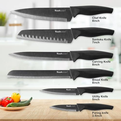 Wanbasion Black Professional Kitchen Knife Chef Set, Stainless Steel, Dishwasher Safe with Sheathes - color: Black
