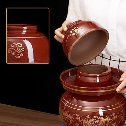 Ceramic Fermentation Crock Jar Kit,Sauerkraut Crock, Traditional Chinese Porcelain Pickle Jar with Water Seal Airlock Lid,Pickle Jar for Fermenting or Pickling Pickl 6Kg - size: 6Kg