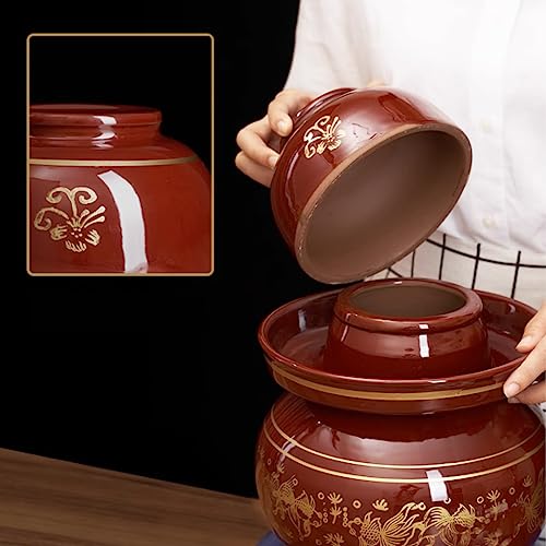 Ceramic Fermentation Crock Jar Kit,Sauerkraut Crock, Traditional Chinese Porcelain Pickle Jar with Water Seal Airlock Lid,Pickle Jar for Fermenting or Pickling Pickl 4Kg - size: 4Kg