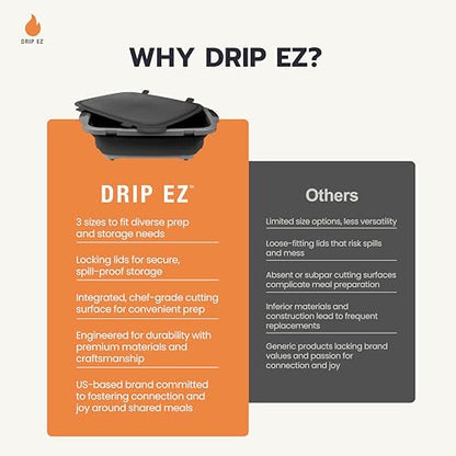 Drip EZ Collapsible BBQ Prep Tubs 3-Piece Set - For Meal Prep Marinating Food Storage - Includes Cutting Board & Lid - (1) JR + (1) OG + (1) XL - Sandstone - color: Sandstone