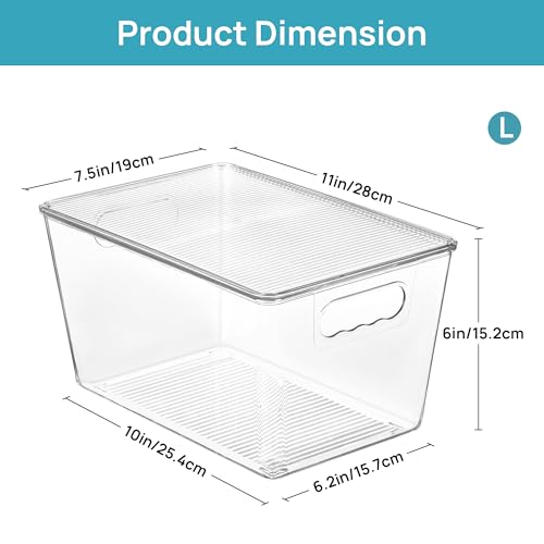Vtopmart 8 Pack Clear Stackable Storage Bins with Lids, Large Plastic Containers with Handle for Pantry Organization and Storage,Perfect for Kitchen, Fridge, Cabinet, Bathroom Organizer - size: L( 11"L x 7.5"W x 6"H)